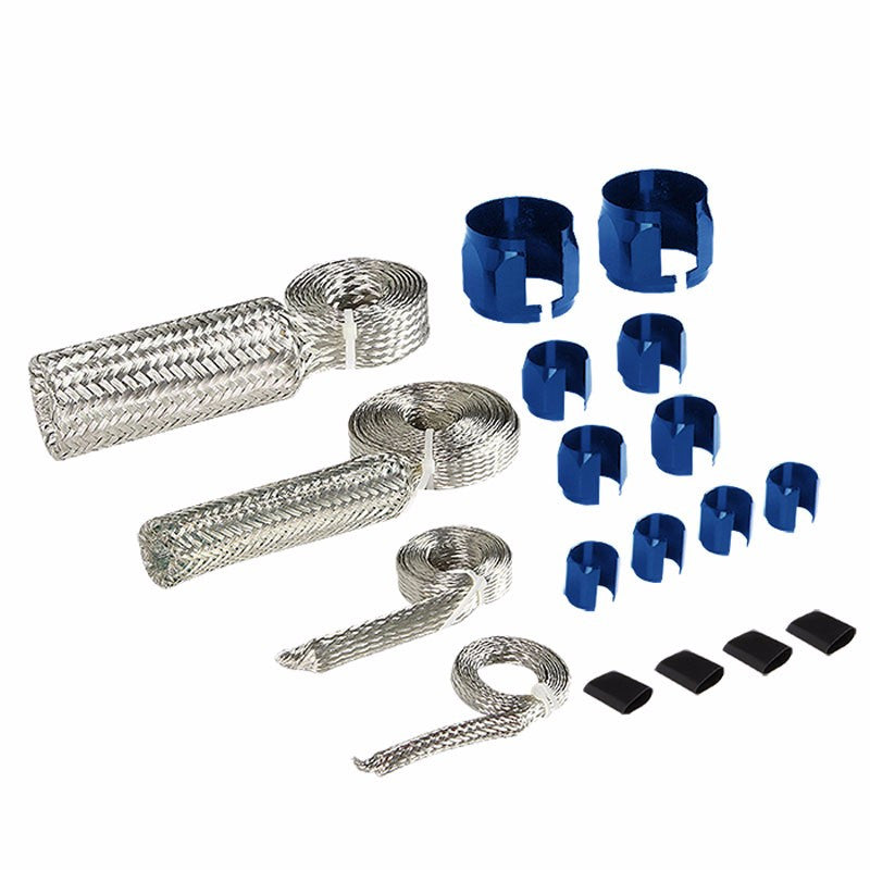 Stainless Steel Blue Braided Hose Dress Up Kit Oil/Fuel/Vacuum/Radiato