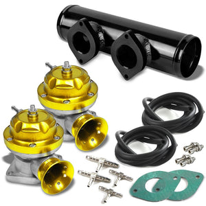 Gold Type-RS 30PSI Turbo Blow Off Valve BOV+Black 9.5"L Dual Port Flange Pipe-Performance-BuildFastCar