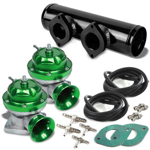 Green Type-RS Turbocharger Blow Off Valve BOV+Black 9.5"L Flange Dual Port Pipe-Performance-BuildFastCar