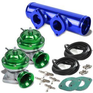 Green TypeRS Anodized Turbo Blow Off Valve BOV+Blue 9.5L/2.5"OD Dual Flange Pipe-Performance-BuildFastCar