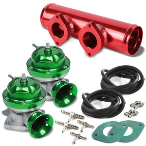 Green TypeRS 30 PSI Turbo Blow Off Valve BOV+Red 9.5" Long Dual Port Flange Pipe-Performance-BuildFastCar