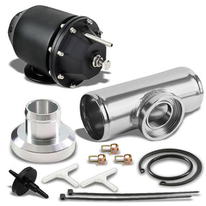 Black Aluminum SSQV Blow Off Valve BOV TYA2+Silver Straight Flange Adapter Pipe-Performance-BuildFastCar