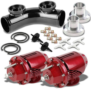 Red SSQV Turbo Intercooler Blow Off Valve BOV+Black Dual Adapter Flange Pipe-Performance-BuildFastCar
