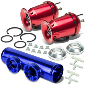 Red SSQV Aluminum 30PSI Blow Off Valve BOV TY3+Blue 9.5"L/2.5"OD Dual Port Pipe-Performance-BuildFastCar
