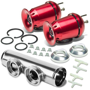 Red SSQV Aluminum 30PSI Blow Off Valve BOV+Silver 9.5"L/2.5"OD Dual Port Pipe-Performance-BuildFastCar