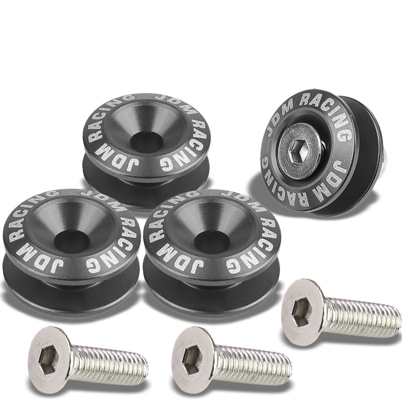 4Pcs Gun Metal Rivet Quick Fasteners+Bolt+Ring for Bumper/Fender/Hatch/Lip/Trunk-Exterior-BuildFastCar