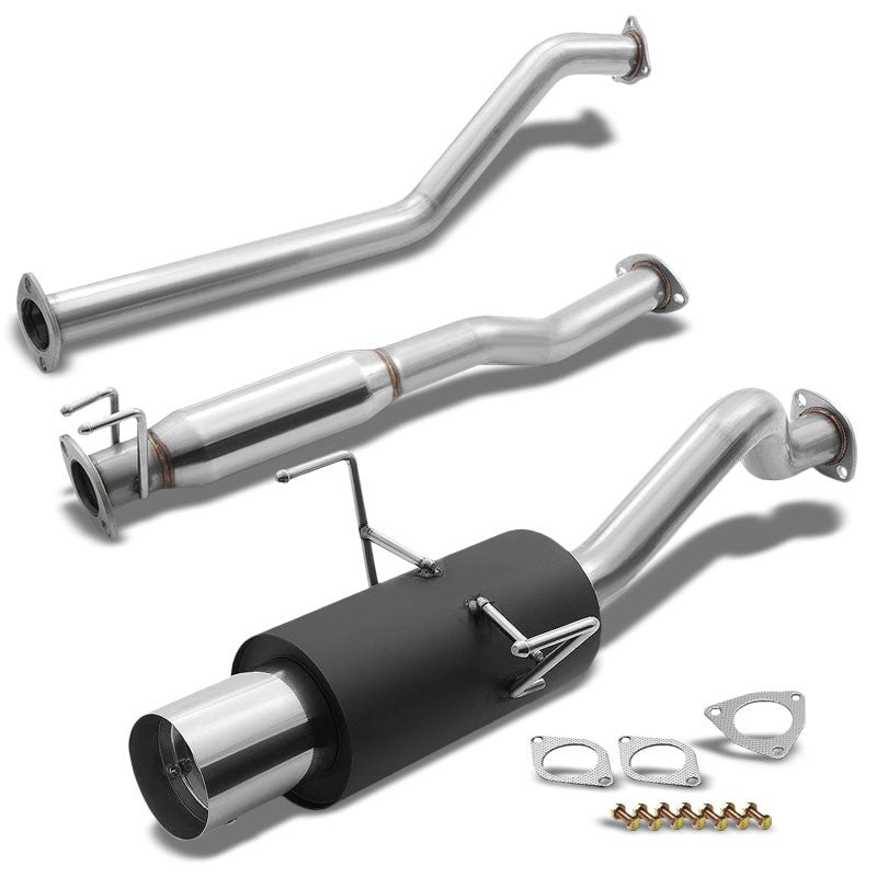 4" Black Muffler Steel Tip Exhaust Catback System For 02-06 Acura RSX Base 2.0L-Performance-BuildFastCar