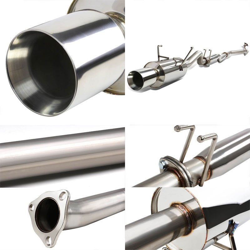 4" Round Roll Muffler Tip Exhaust Catback System For 01-05 Civic EM/ES 1.7L SOHC-Performance-BuildFastCar