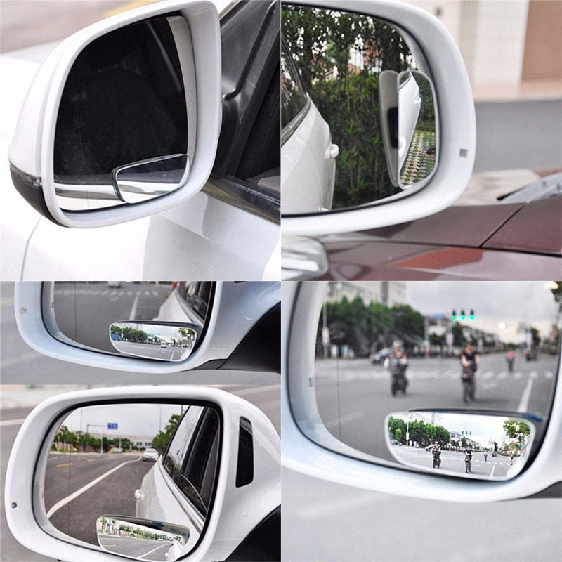 2x Rectangular Swivel Stick-On Car Wide Angle Convex Rear Blind Spot Side Mirror-Exterior-BuildFastCar