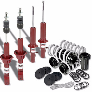 DNA Red Gas Shock Absorbers+Black Coilover White Lowering Spring For 88-91 Civic