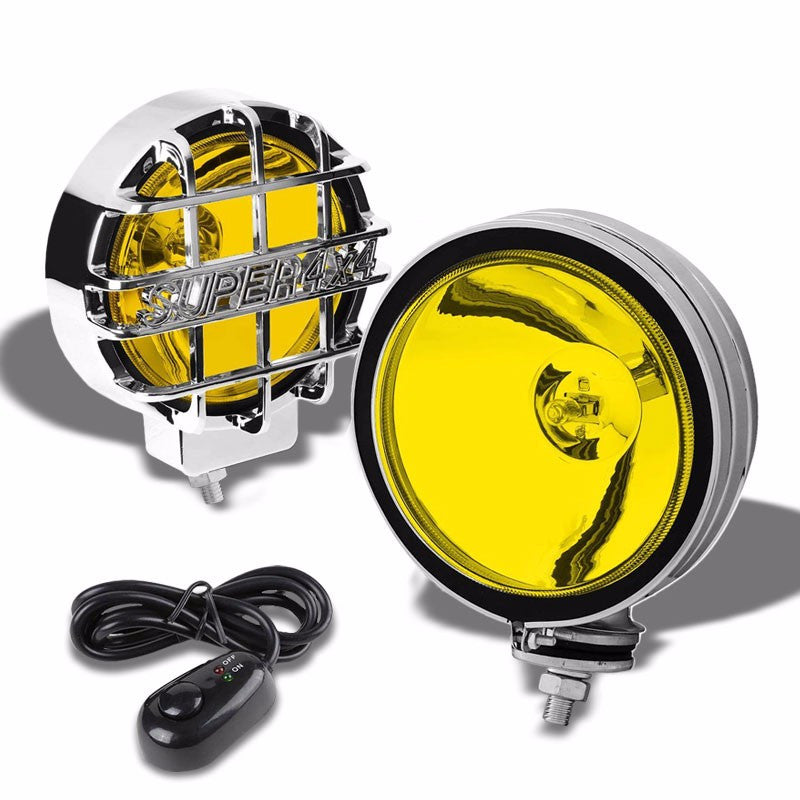 6" Round Chrome Body Housing Yellow Fog Light/Super 4x4 Offroad Guard Work Lamp-Exterior-BuildFastCar