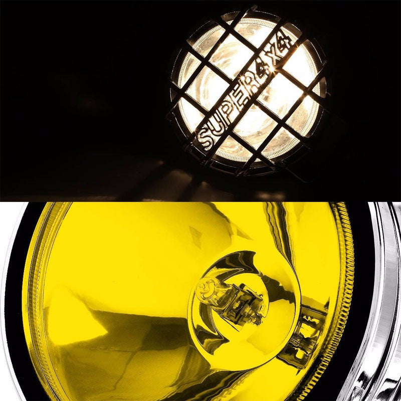 6" Round Chrome Body Housing Yellow Fog Light/Super 4x4 Offroad Guard Work Lamp-Exterior-BuildFastCar