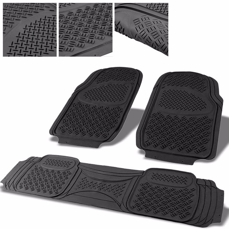 Universal 3Pcs Black ABS Heavy Duty All Weather Front+Back Seats Floor Mats-Interior-BuildFastCar