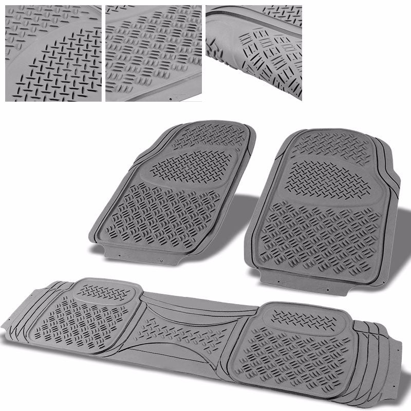 Universal 3Pcs Gray ABS Heavy Duty All Weather Front+Back Seats Floor Mats-Interior-BuildFastCar