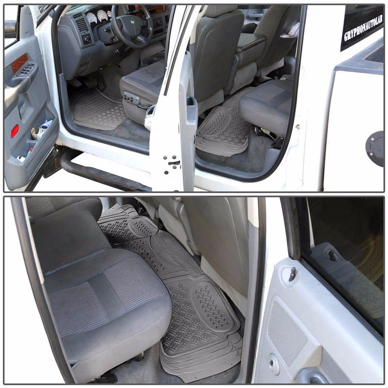 Universal 3Pcs Gray ABS Heavy Duty All Weather Front+Back Seats Floor Mats-Interior-BuildFastCar