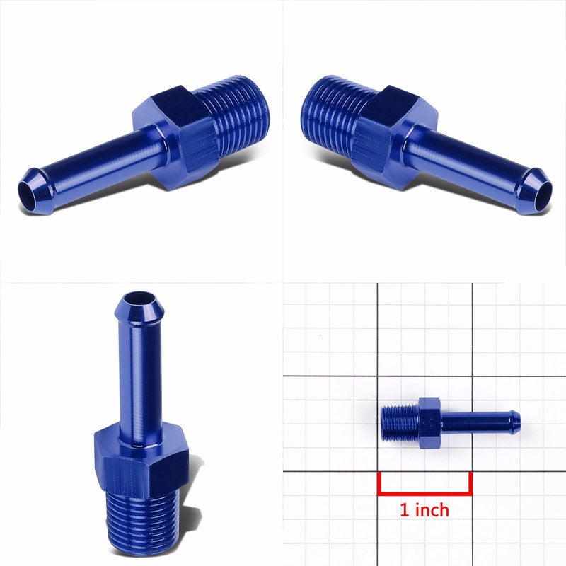 Blue 1/8" NPT Male Straight To 1/4" Hose Port Nipple Oil/Fuel Fitting Adaptor BuildFastCar