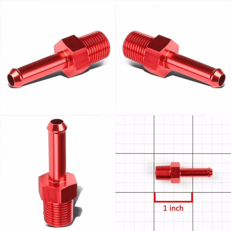 Red 1/8" NPT Male Straight To 1/4" Hose Port Nipple Oil/Fuel Fitting Adaptor BuildFastCar