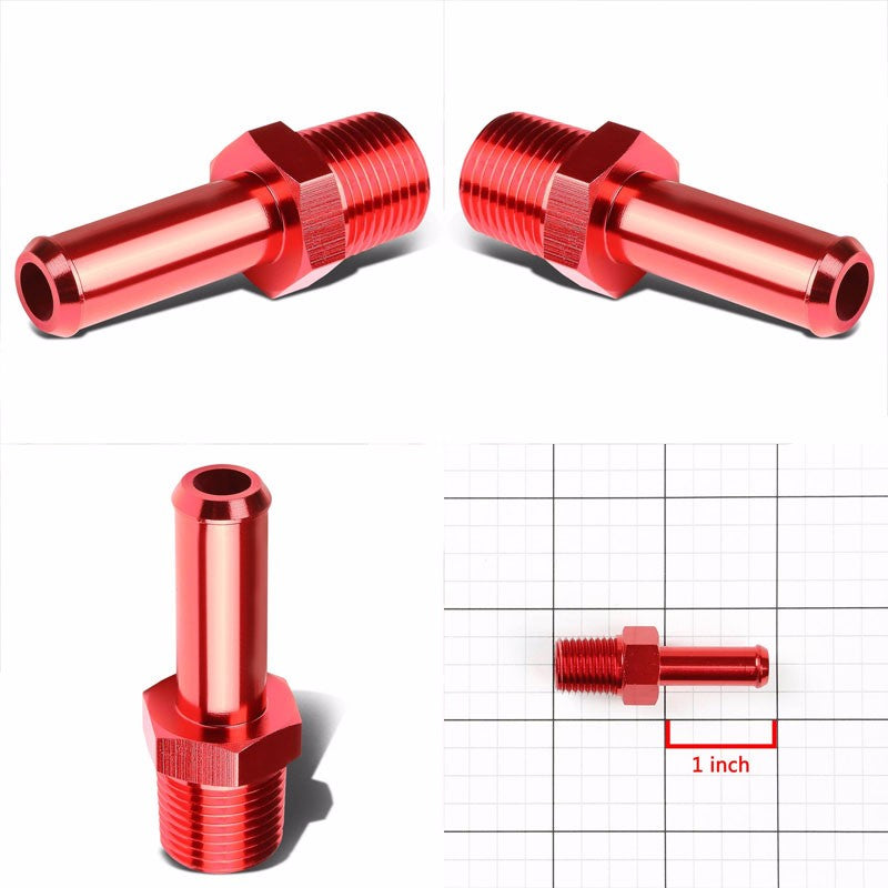 Red 1/4" NPT Male Straight To 3/8" Hose Port Nipple Oil/Fuel Fitting Adaptor BuildFastCar