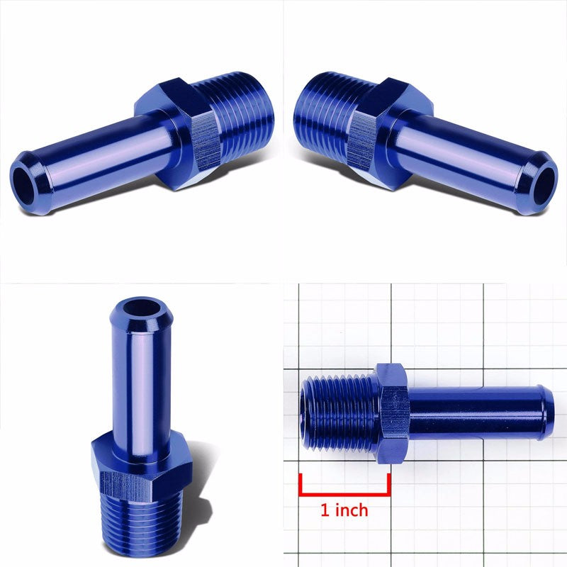 Blue 1/2" NPT Male Straight To 5/8" Hose Port Nipple Oil/Fuel Fitting Adaptor BuildFastCar