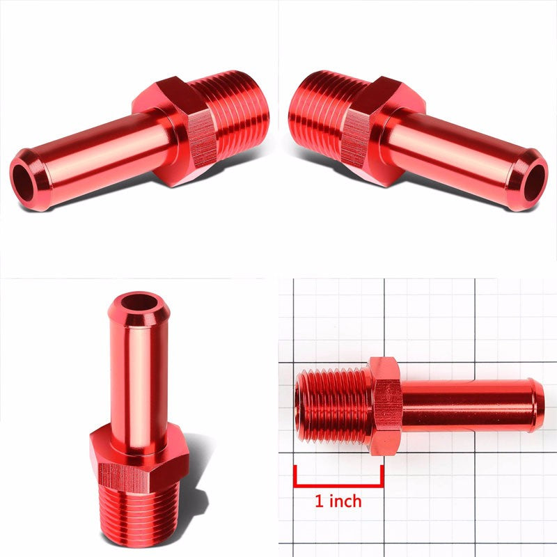 Red 1/2" NPT Male Straight To 5/8" Hose Port Nipple Oil/Fuel Fitting Adaptor BuildFastCar