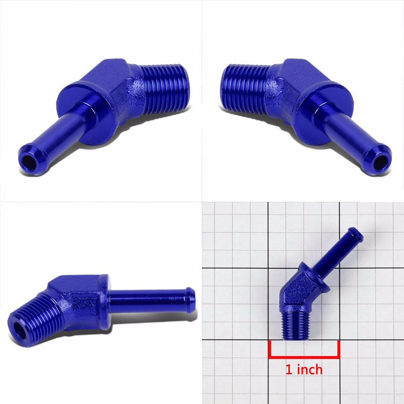 Blue 1/8" NPT Male 45 Degree To 1/4" Hose Port Nipple Oil/Fuel Fitting Adaptor BuildFastCar