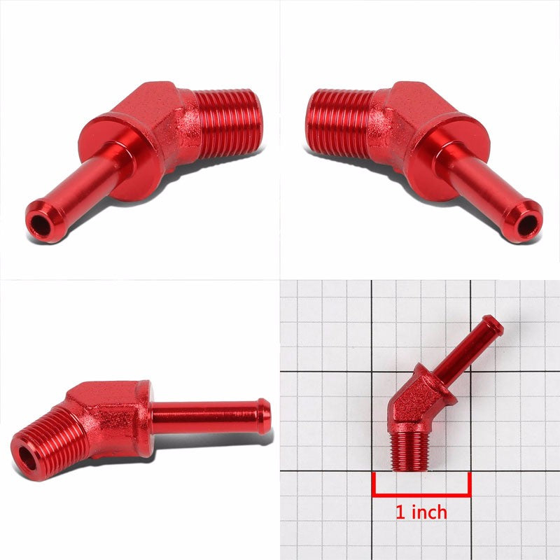 Red 1/8" NPT Male 45 Degree To 1/4" Hose Port Nipple Oil/Fuel Fitting Adaptor BuildFastCar