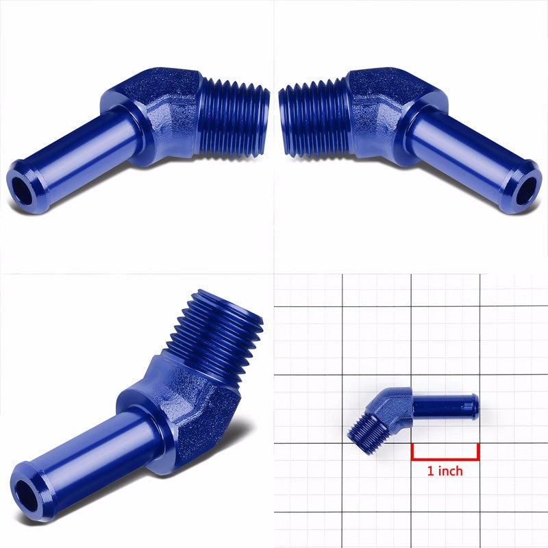 Blue 1/4" NPT Male 45 Degree To 3/8" Hose Port Nipple Oil/Fuel Fitting Adaptor BuildFastCar