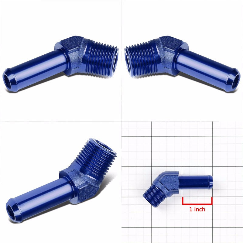 Blue 3/8" NPT Male 45 Degree To 1/2" Hose Port Nipple Oil/Fuel Fitting Adaptor BuildFastCar