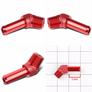 Red 3/8" NPT Male 45 Degree To 1/2" Hose Port Nipple Oil/Fuel Fitting Adaptor BuildFastCar