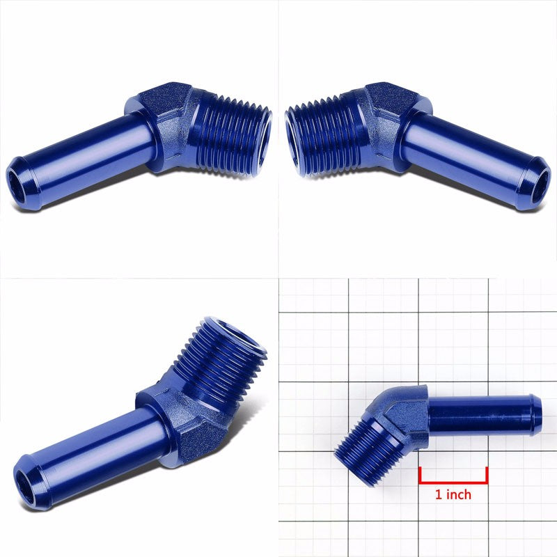Blue 1/2" NPT Male 45 Degree To 5/8" Hose Port Nipple Oil/Fuel Fitting Adaptor BuildFastCar