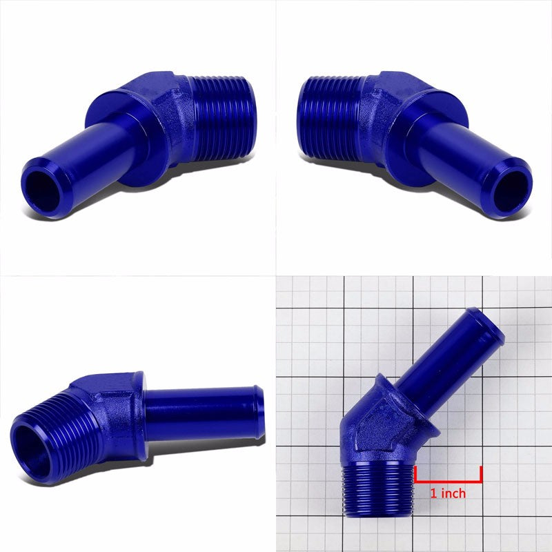 Blue 3/4" NPT Male 45 Degree To 3/4" Hose Port Nipple Oil/Fuel Fitting Adaptor BuildFastCar