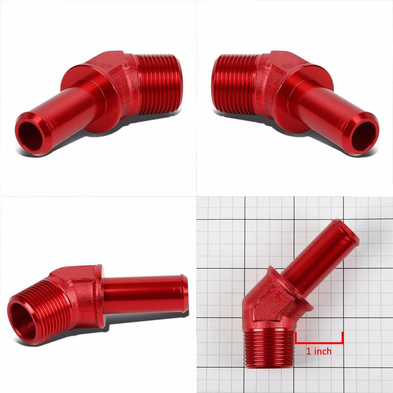 Red 3/4" NPT Male 45 Degree To 3/4" Hose Port Nipple Oil/Fuel Fitting Adaptor BuildFastCar