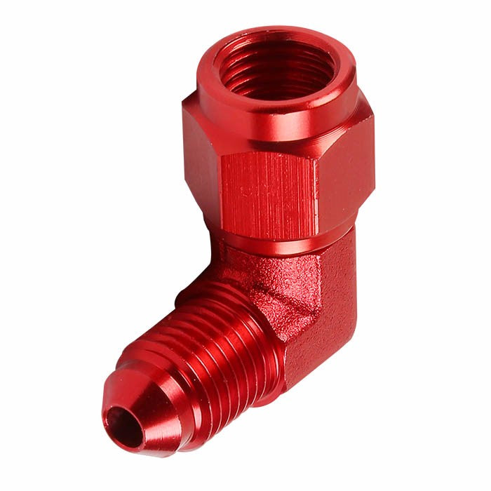 Red 90 Degree Female/Male 1/8-27 NPT Flare Bulkhead 3AN Oil/Fuel Hose Fitting BuildFastCar