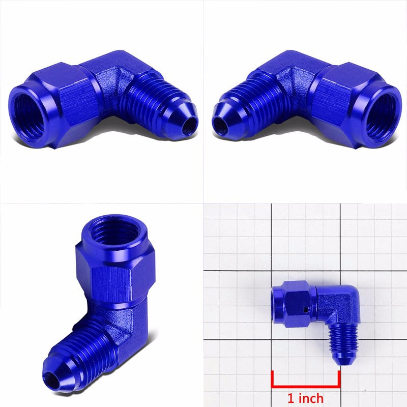 Blue 90 Degree Female/Male 1/8-27 NPT Flare Bulkhead 4AN Oil/Fuel Hose Fitting BuildFastCar