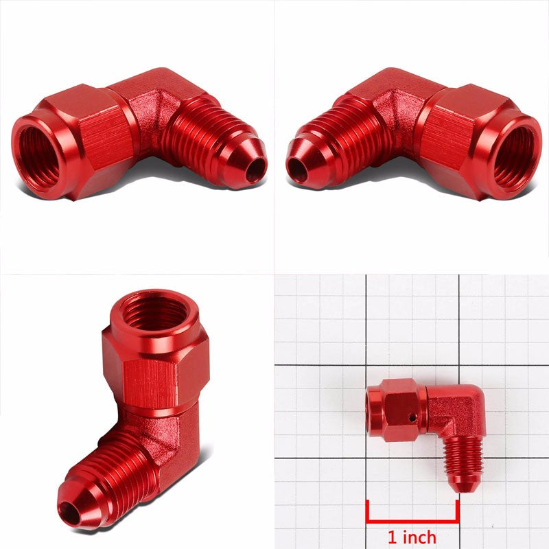 Red 90 Degree Female/Male 1/8-27 NPT Flare Bulkhead 4AN Oil/Fuel Hose Fitting BuildFastCar