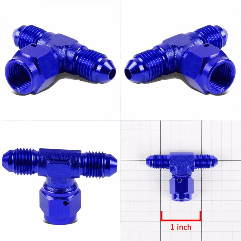 Blue Male Tee Shape Flare Female Center Port Oil/Fuel Hose 3AN Fitting Adapter BuildFastCar