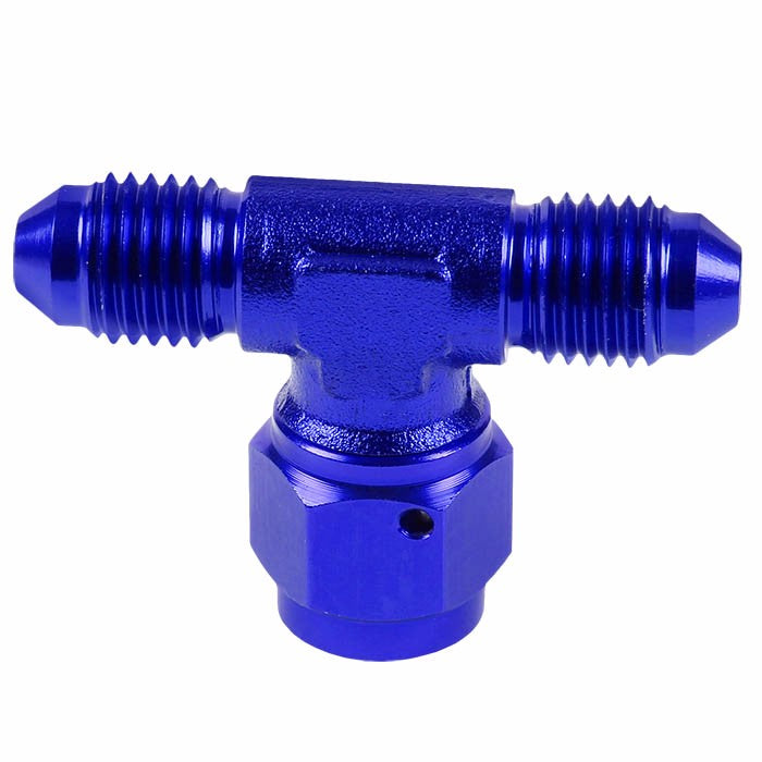 Blue Male Tee Shape Flare Female Center Port Oil/Fuel Hose 4AN Fitting Adapter BuildFastCar