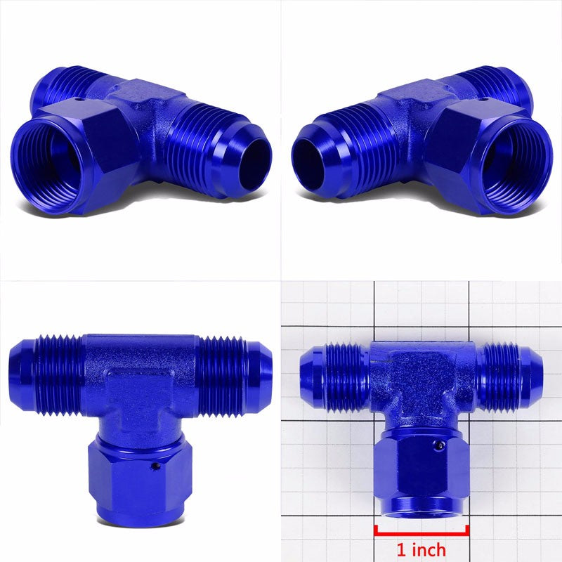 Blue Male Tee Shape Flare Female Center Port Oil/Fuel Hose 8AN Fitting Adapter BuildFastCar