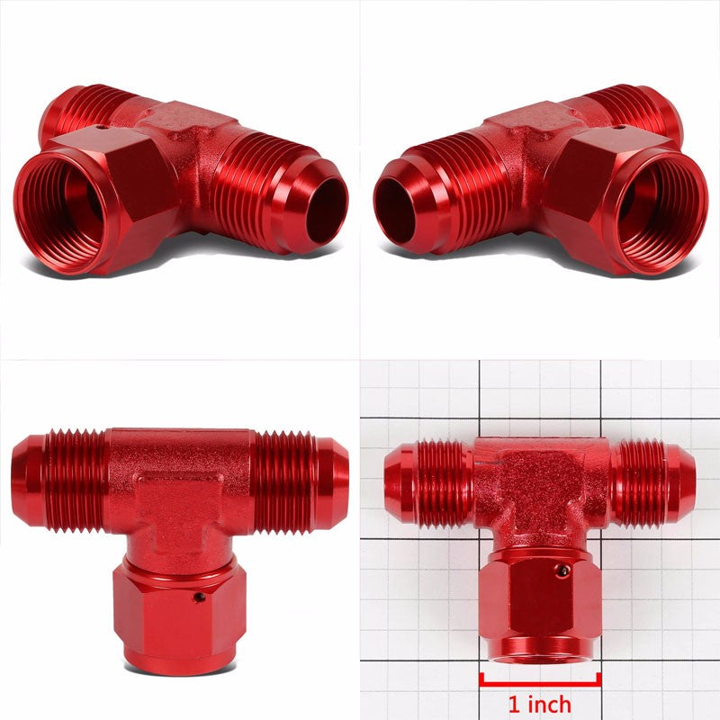 Red Male Tee Shape Flare Female Center Port Oil/Fuel Hose 8AN Fitting Adapter BuildFastCar
