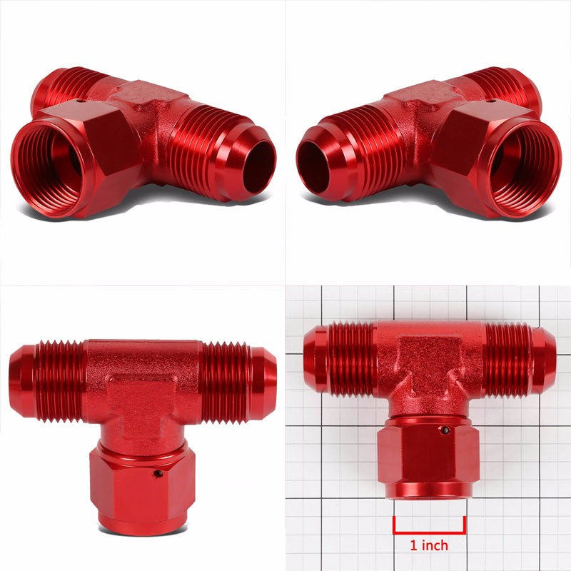 Red Male Tee Shape Flare Female Center Port Oil/Fuel Hose 12AN Fitting Adapter BuildFastCar