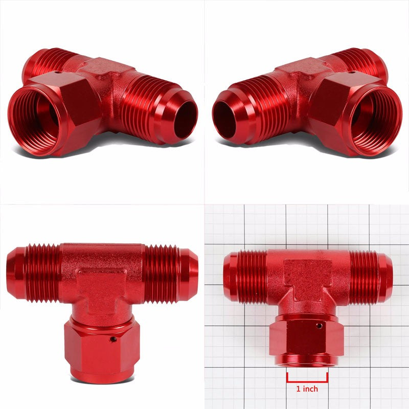 Red Male Tee Shape Flare Female Center Port Oil/Fuel Hose 16AN Fitting Adapter BuildFastCar