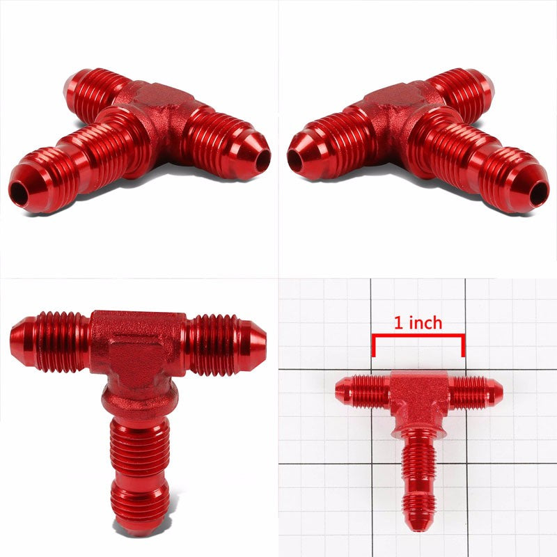 Red Male Tee Shape Male Center Flare Bulkhead Oil/Fuel Hose 3AN Fitting Adapter BuildFastCar