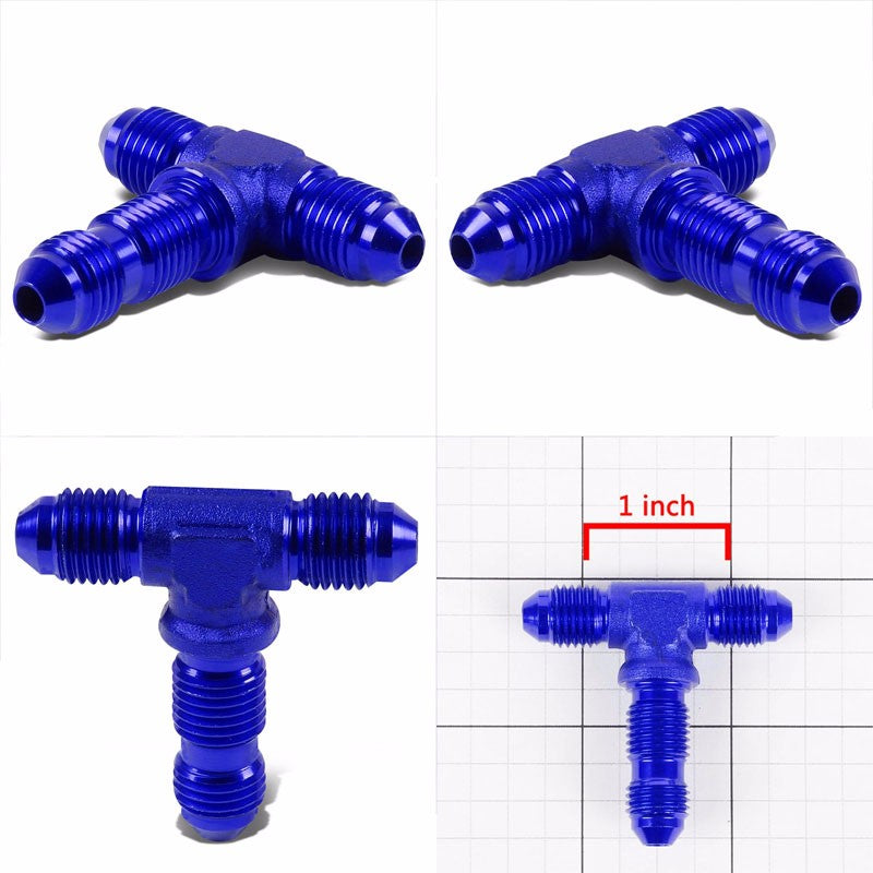 Blue Male Tee Shape Male Center Flare Bulkhead Oil/Fuel Hose 4AN Fitting Adapter BuildFastCar
