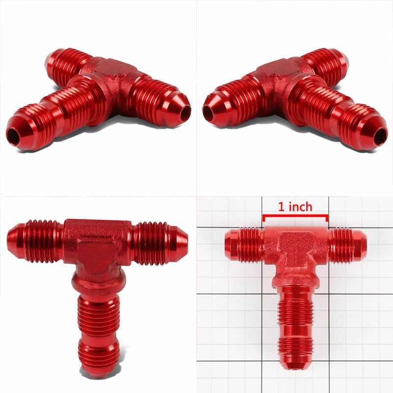 Red Male Tee Shape Male Center Flare Bulkhead Oil/Fuel Hose 6AN Fitting Adapter BuildFastCar