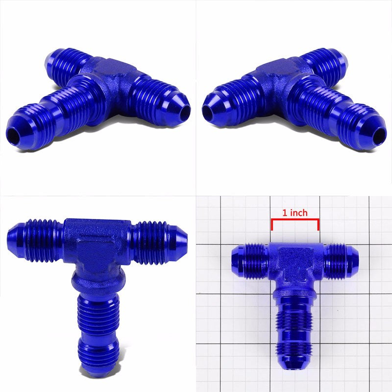 Blue Male Tee Shape Male Center Flare Bulkhead Oil/Fuel Hose 8AN Fitting Adapter BuildFastCar
