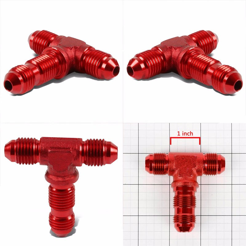 Red Male Tee Shape Male Center Flare Bulkhead Oil/Fuel Hose 8AN Fitting Adapter BuildFastCar