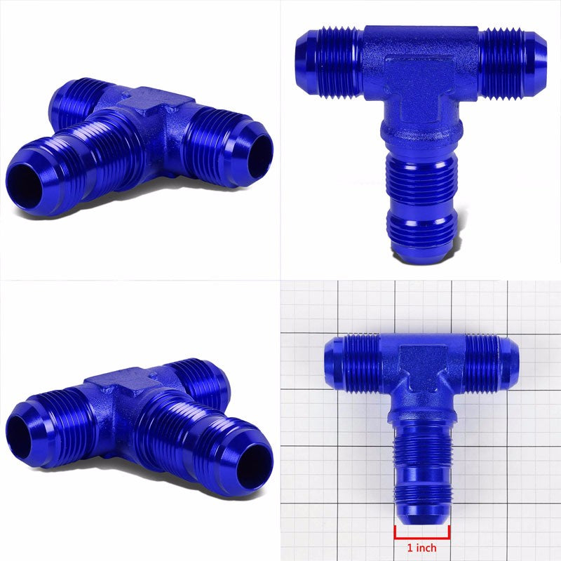 Blue Male T-Shape Male Center Flare Bulkhead Oil/Fuel Hose 12AN Fitting Adapter BuildFastCar
