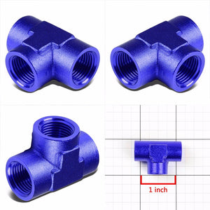 Blue Female Tee Shape Pipe 3/16" NPT Thread Oil/Fuel Hose 3AN Fitting Adapter BuildFastCar