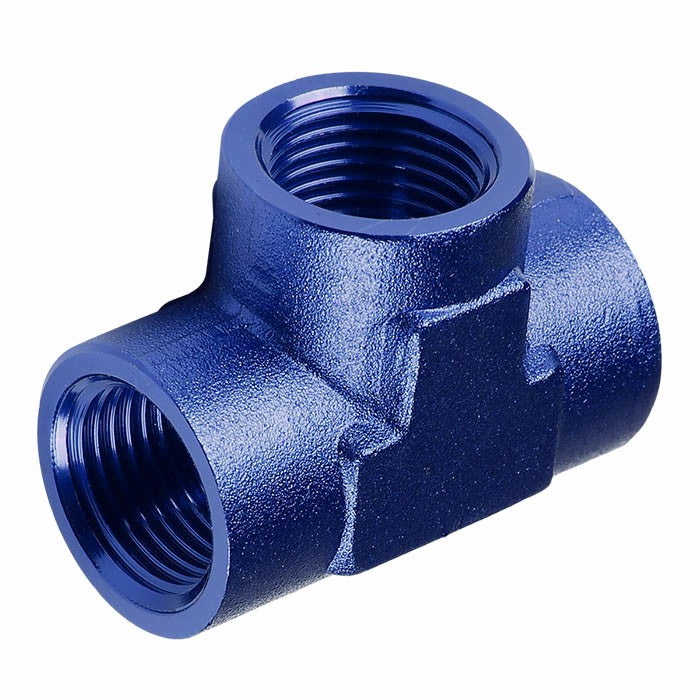 Blue Female Tee Shape Pipe 3/16&quot; NPT Thread Oil/Fuel Hose 3AN Fitting Adapter BuildFastCar