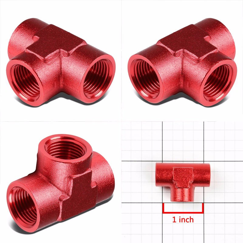 Red Female Tee Shape Pipe 3/16" NPT Thread Oil/Fuel Hose 3AN Fitting Adapter BuildFastCar